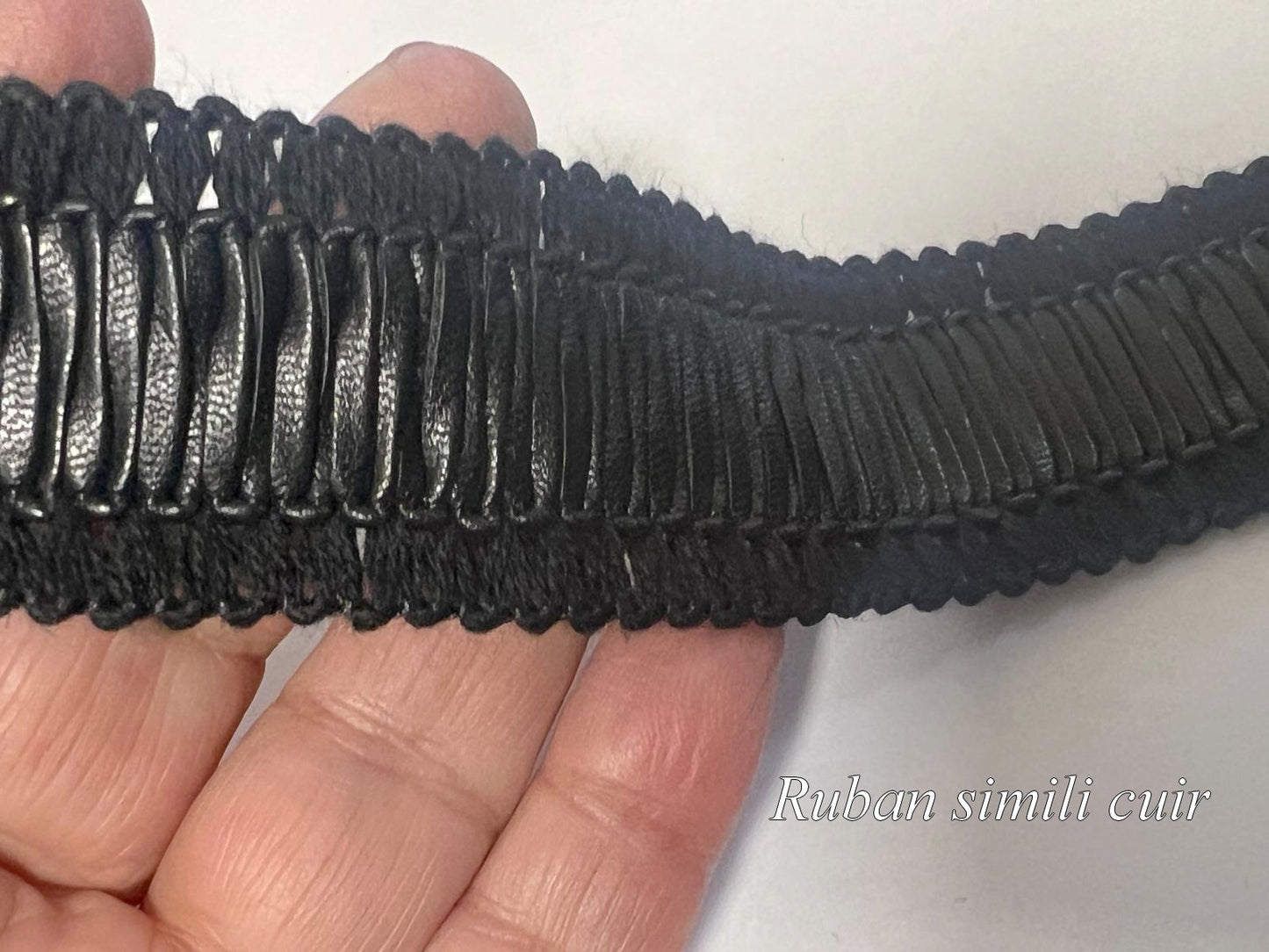 Galon Style Chanel Simili Cuir Noir 35mm - Ruban Tressé Haute Couture pour Veste Courte, Jupe Tweed et Customisation