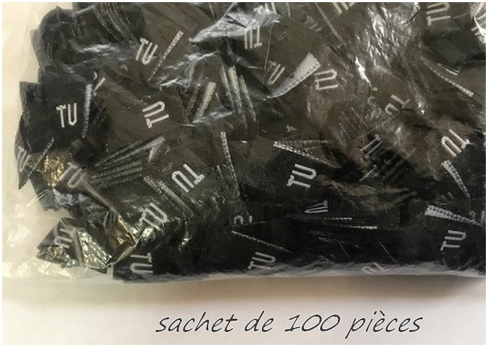 100 Etiquettes De Vêtements Noir " Tailles Unique " Par 100 Pièces Découpées A Coudre, Contexture Pour Confection.