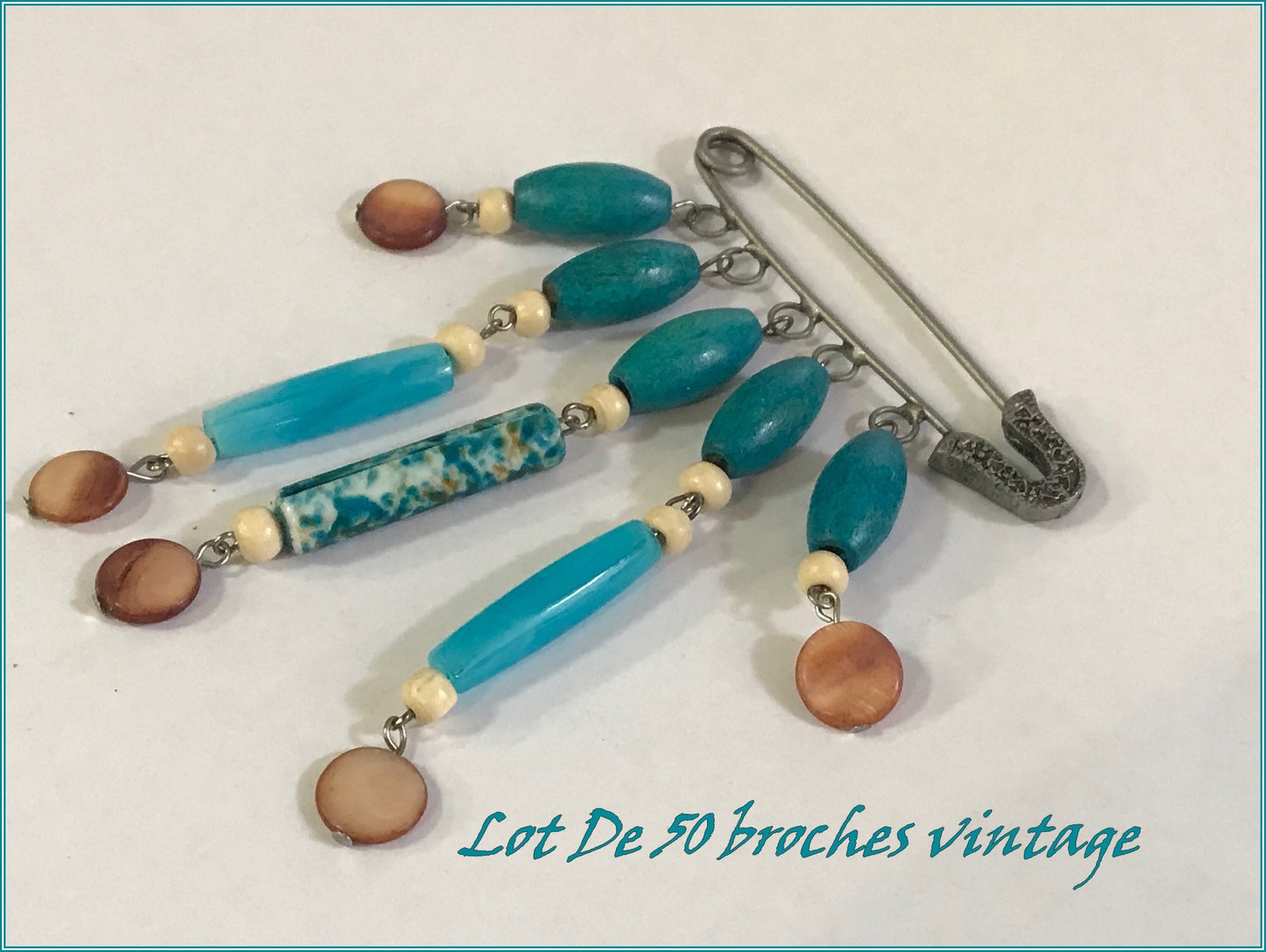 50 Broches Pour Femme En Epingle à Nourrice Argent Orné de perles en bois turquoise Pour La Décorations.
