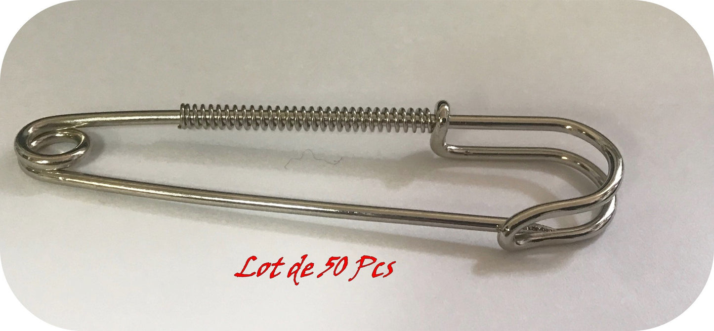 50 Epingles à nourrice en 8 cm Argent fantaisie