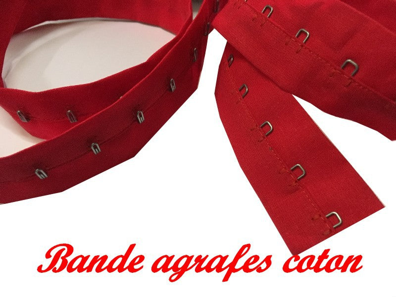 Bande Agrafes Au Mètre Rouge En Tissu A Coudre, Pour Agrafages corsets, Lingerie Et Loisirs créatifs.