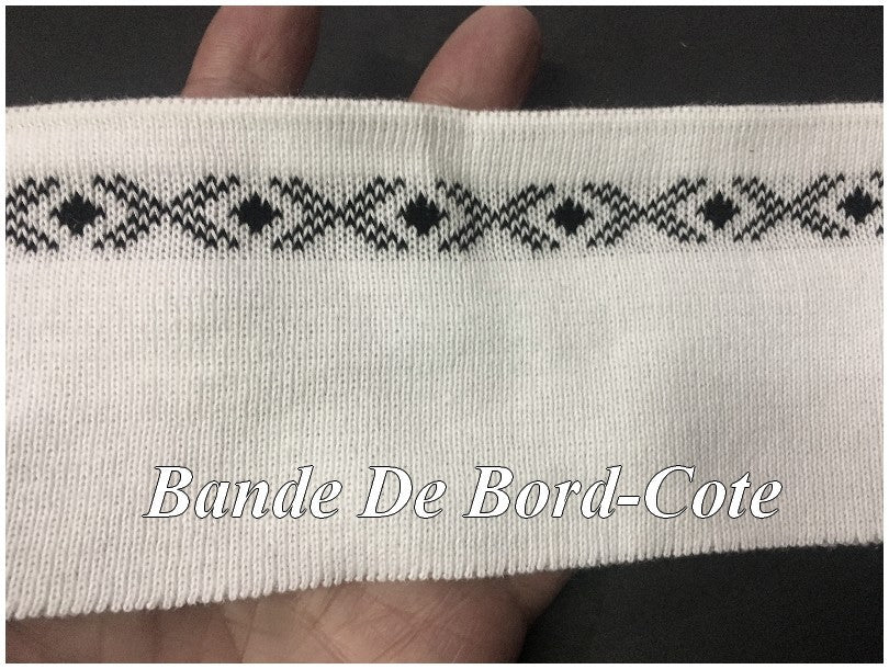 Bande De Bord-Cote Blanc En Tissu Jersey Imprimé Noir Elastique Pour Poignée Manche et Bas de Blousons