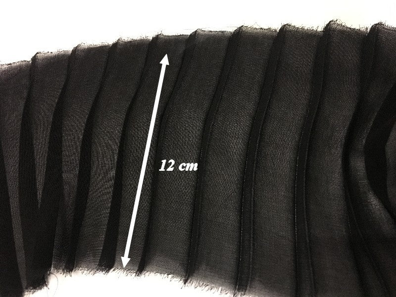 Bande De Tissu Plissé En mousseline noir Au mètre De 12 Cm De Largeur A Coudre, Pour Décoration et Customisation.