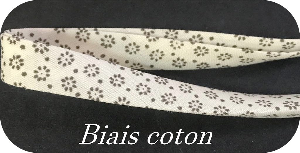Biais Coton Replié Ecru Imprimé au mètre à coudre