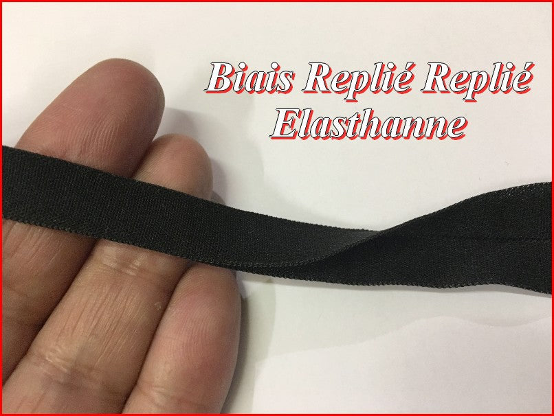 Biais Elastique replié En 2 Cm Noir Ruban Lycra Pour Lingerie, et Customisations.