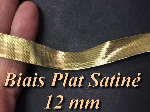 Biais plat Satiné En 12 MM Lurex Doré Or, A Coudre, pour Loisirs Créatifs Et Décorations.