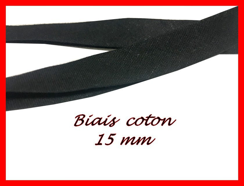 Biais Replié Coton Noir en 15 mm , A Coudre, Pour Vetements Et Loisirs Créatifs.