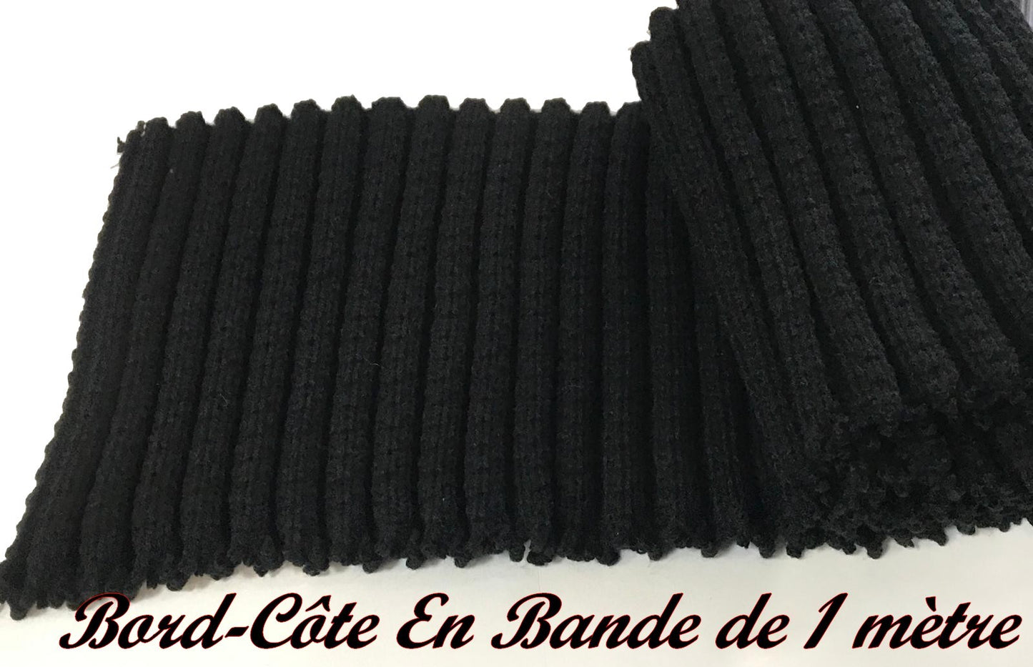Bord-Côte En Bande de 1mètre Noir En Tissu Jersey Pour Poignée Manche et Bas de Blousons