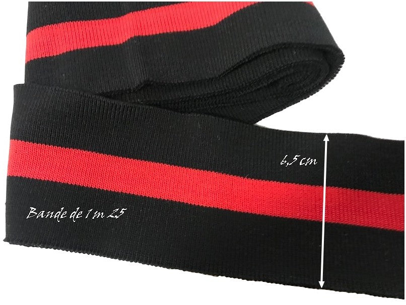Bord-Cote En Bande de Tissu Maille Noir et Rouge à coudre Pour Poignée Manche et cols
