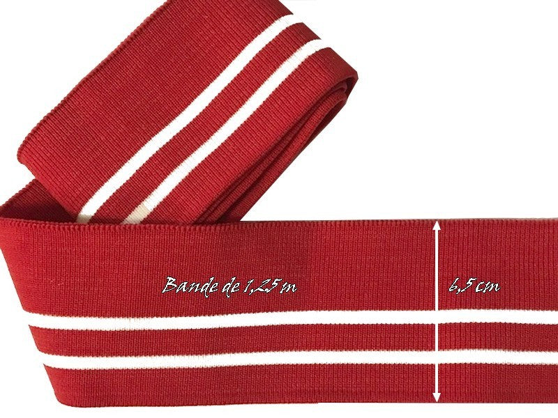 Bord-Cote En Bande de Tissu Maille Rouge A Rayure Blanche à coudre Pour Poignée Manche et cols