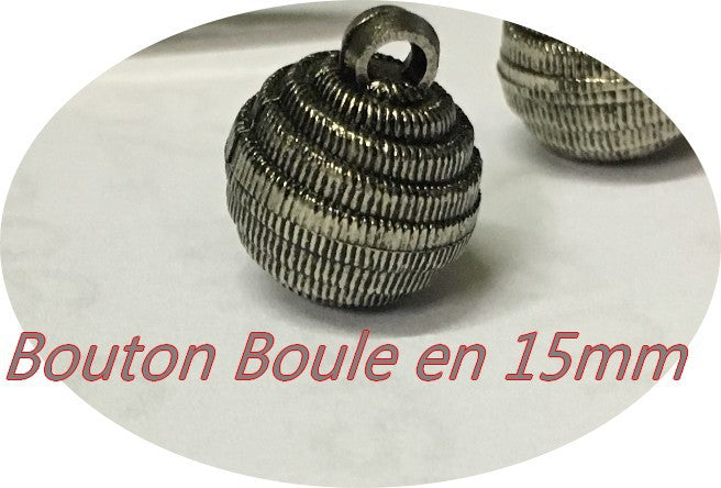 Bouton Boule Couture Argent Vieilli En Taille 15 mm