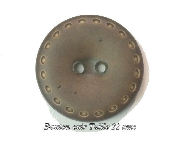 15mm Leather Button in Chocolate Brown with Stitching for Sewing.