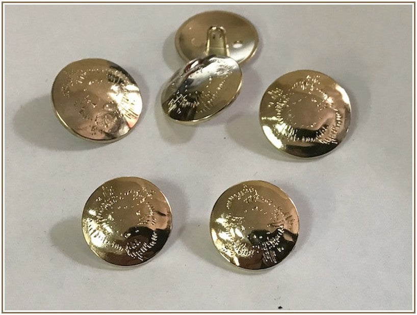 Gold Button Shiny Metal Chiseled Sewing Diameter 18 mm.