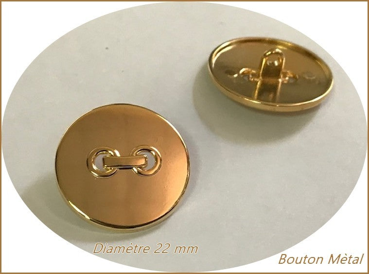 Gold Metal Sewing Button Diameter 22 mm.