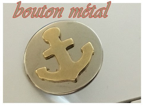 Marine Anchor Metal Button. "Marine Elegance: Silver Metal Button with Embossed Gold Marine Anchor"