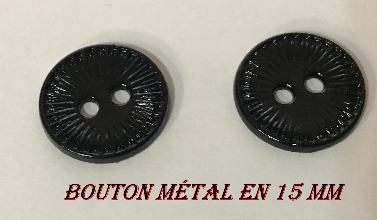 Black metal sewing button in 15 mm