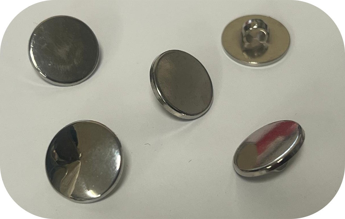 Silver metal button, chrome finish or stainless steel