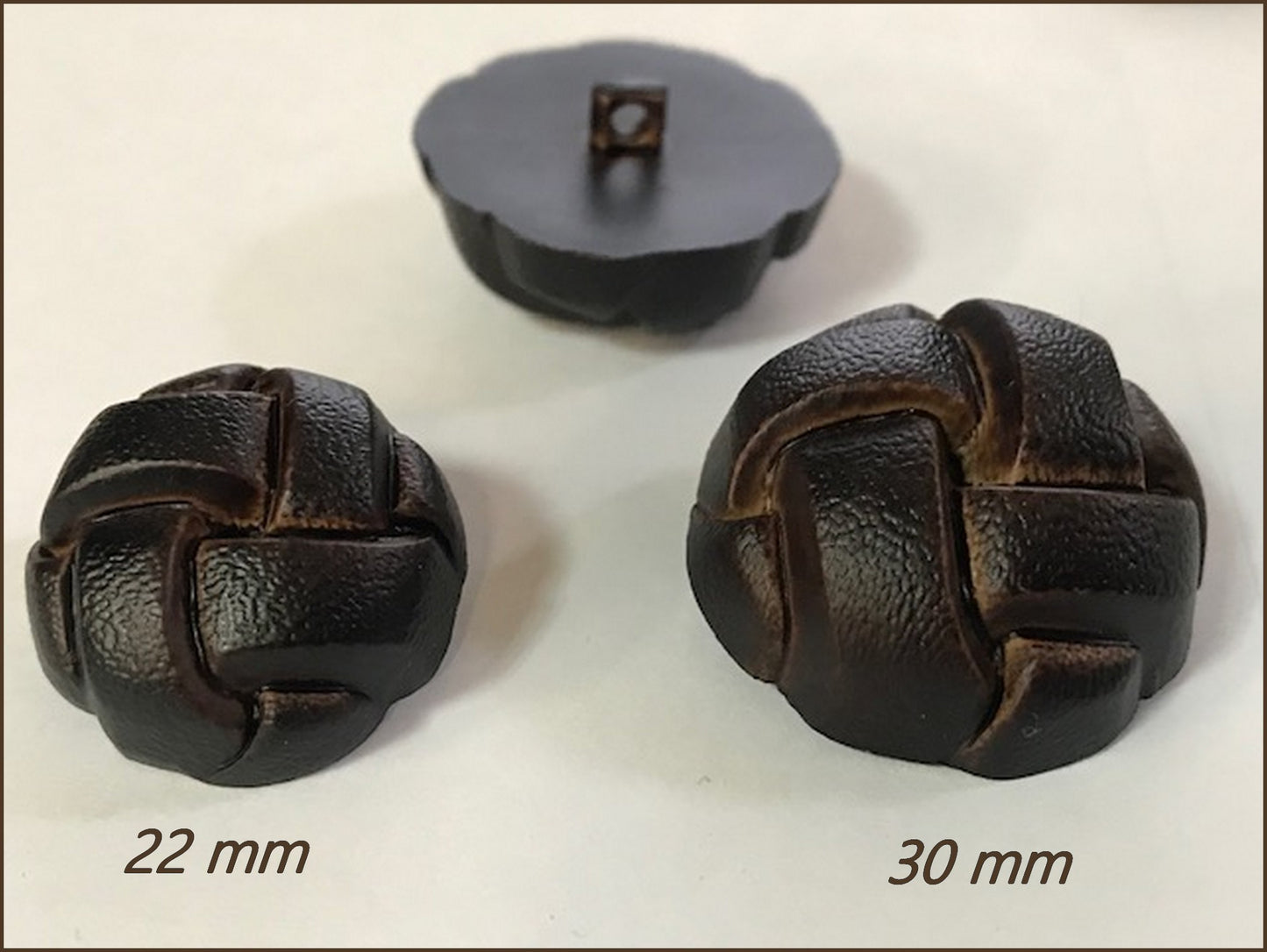 Faux Leather Button Matte Chocolate Brown Domed Diameter 30 mm Sewing