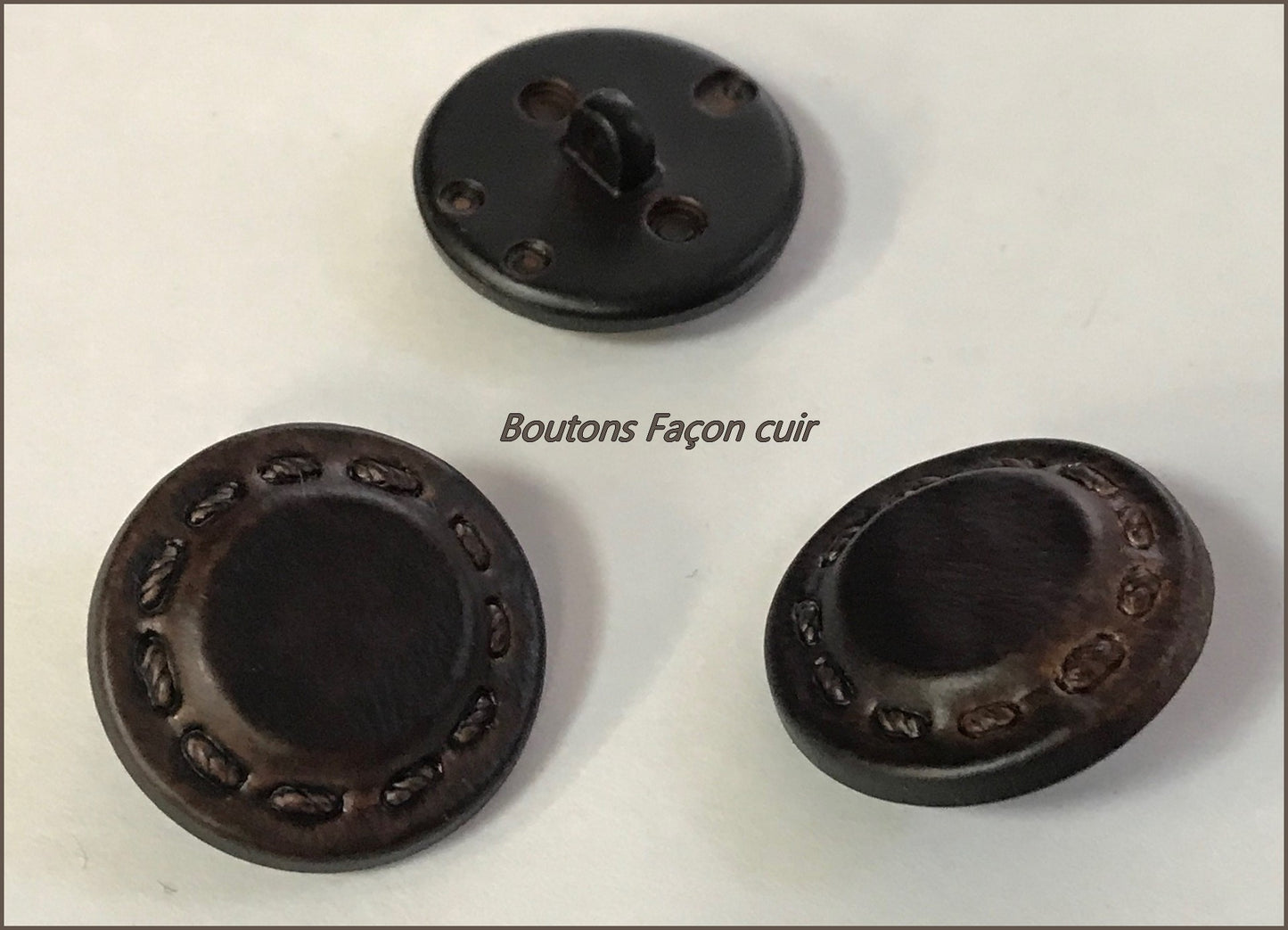 Faux Leather Button Matte Brown Chocolate in diameter 22 mm with Saddler Print to sew