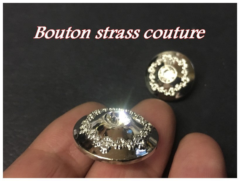 Bouton Strass Cristal Couture Argent En 18 mm.