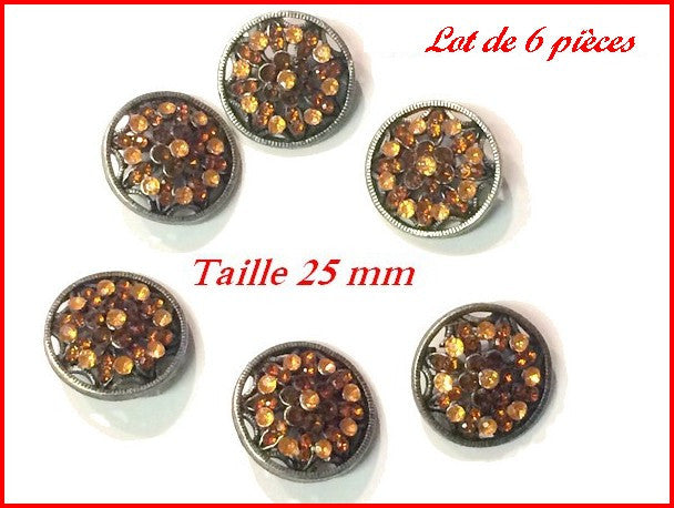 Bouton strass en Taille 25 mm x 6 Piéces Couture.
