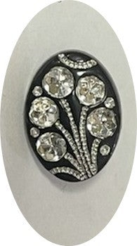 Bouton Strass Ovale Noir Couture en Motif Fleur Strass Pour Customisations et Décorations.