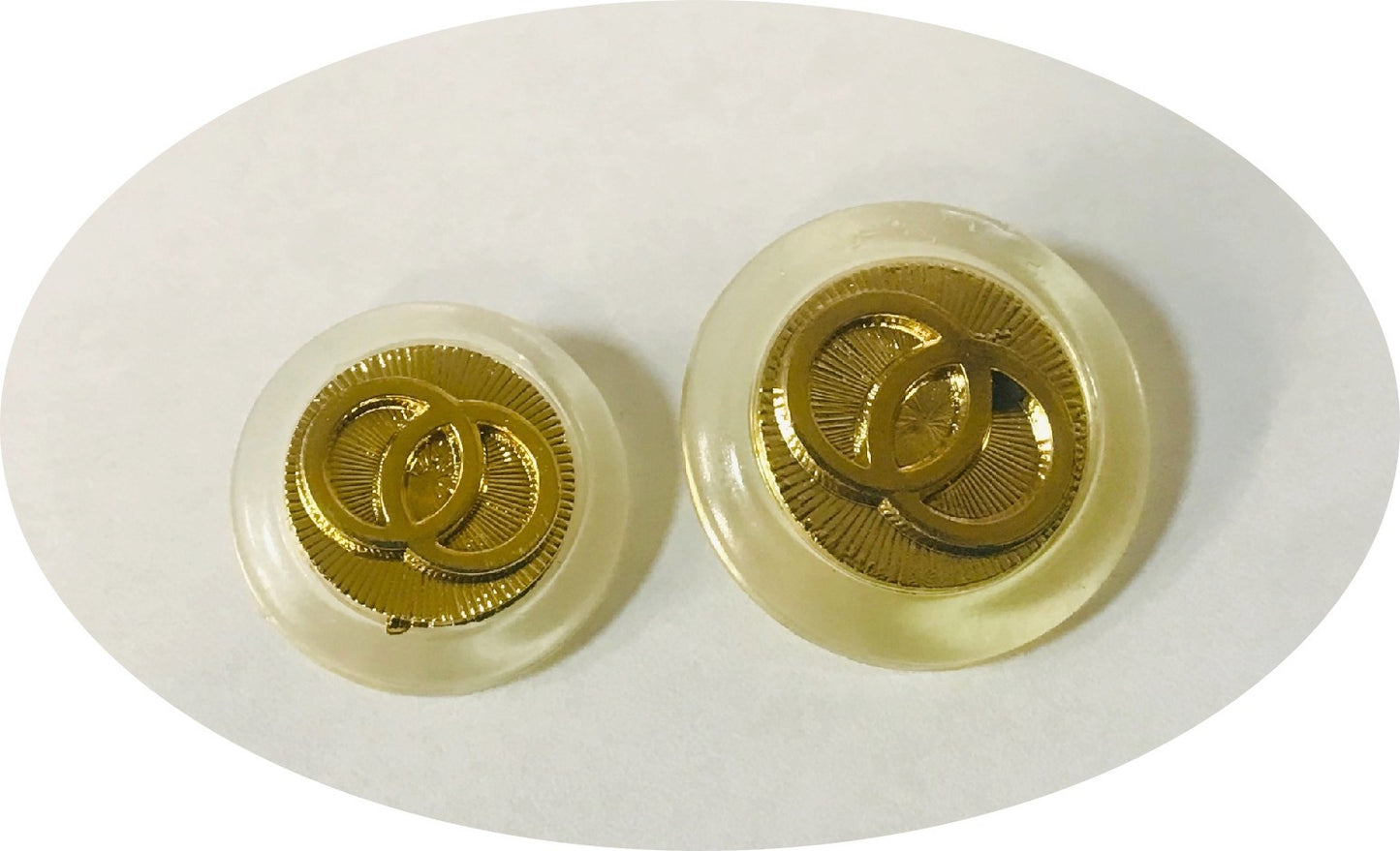 Bouton Style Chanel Doré cerclé transparent en taille 25 mm à Coudre.