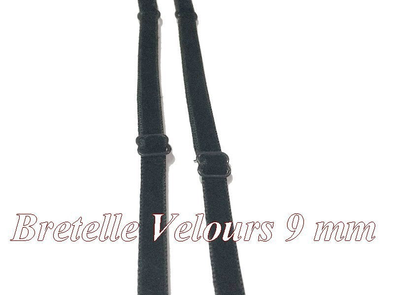 Bretelle Soutien Gorge En Velours en 9 mm Noir Orné De Strass Pour Robes Et Customisations.