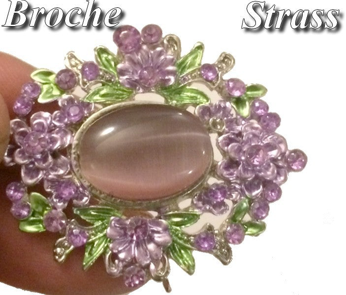 Parma and Green Rhinestone Brooch on a Silver Backing for Customizations.