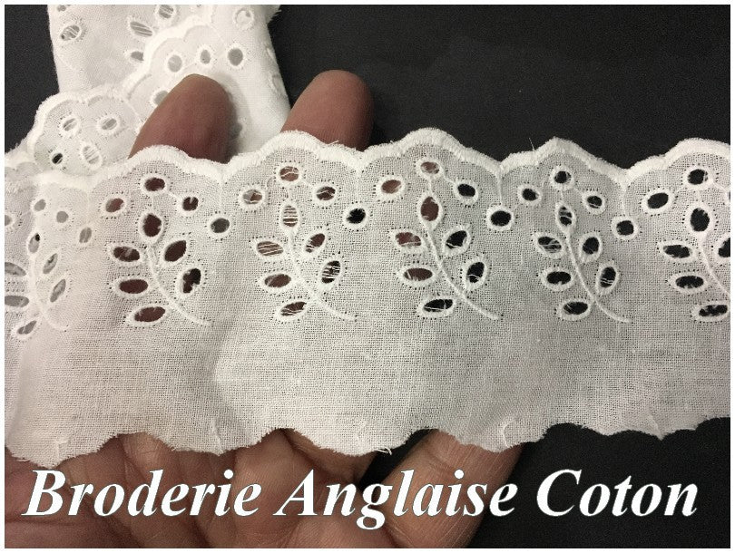 English Embroidery by the Meter in White, 5.5 cm to Sew.