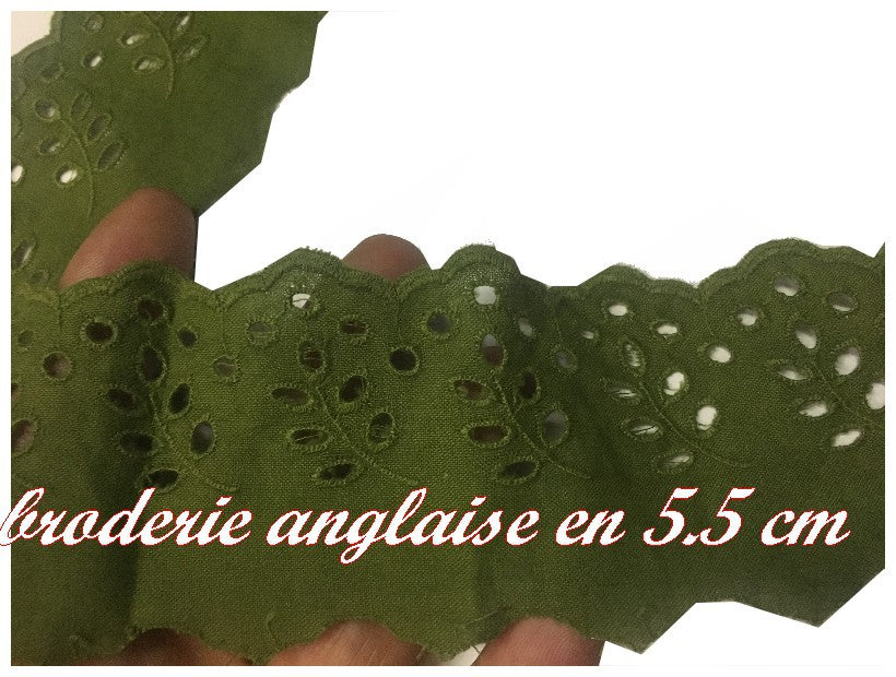 English Embroidery by the Meter in khaki, 5.5 cm, to Sew.
