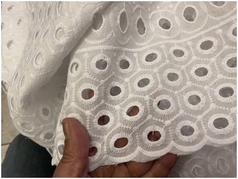 White English Embroidery in Openwork Cotton Fabric by the Meter in Large Width