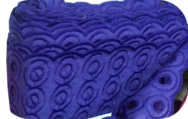 Indigo Blue English Embroidery in Openwork Cotton Fabric by the Meter in Large Width