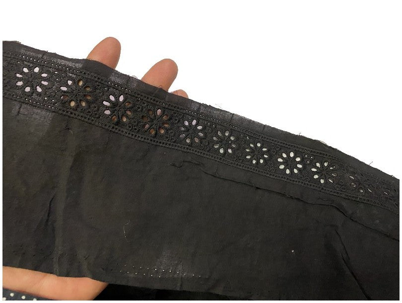 English Embroidery Embroidered on Black Cotton Fabric Black In Large Width By The Meter