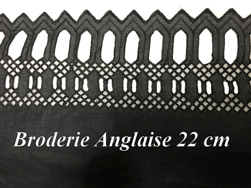 English Embroidery Cotton by the Meter in 22 cm Black to Sew.