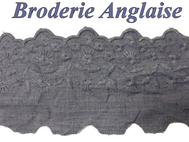 Broderie Anglaise Coton au Mètre en 6 cm Bleu Jeans A Coudre.