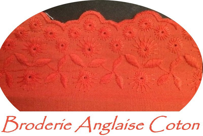 English Embroidery Cotton by the Meter in 6 cm Coral Color