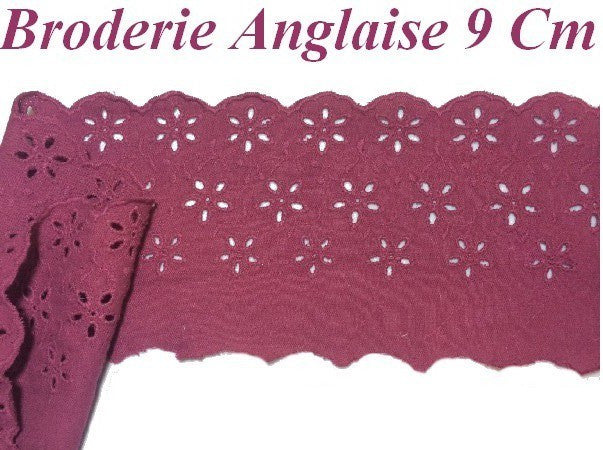 English Embroidery Cotton by the Meter in 9 cm Bordeaux Wine Lees to Sew