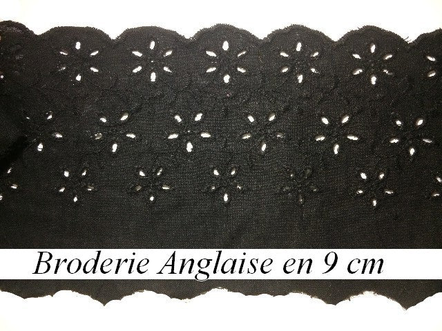 English Embroidery Cotton by the Meter in 9 cm Black, to Sew.