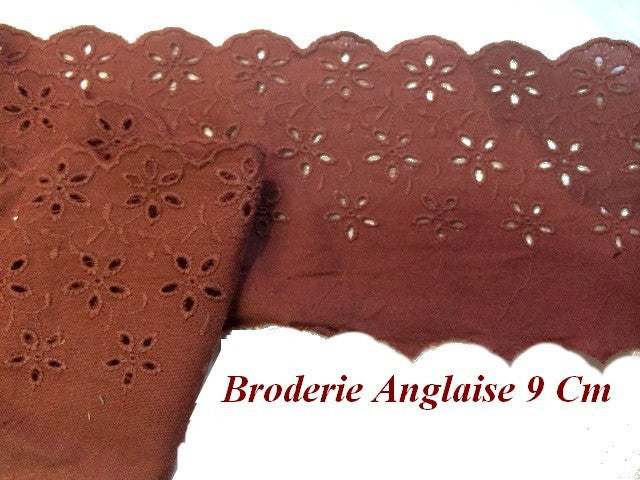 English Embroidery Cotton by the Meter in 9 cm Rust to Sew.
