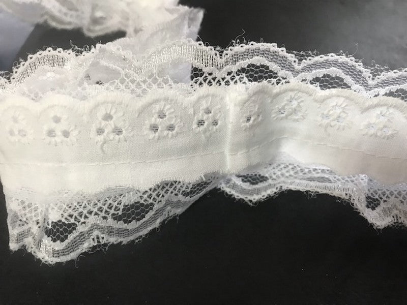 English Embroidery in Between Two Cotton Decorated with Lace by the Meter in 6 cm White to Sew.