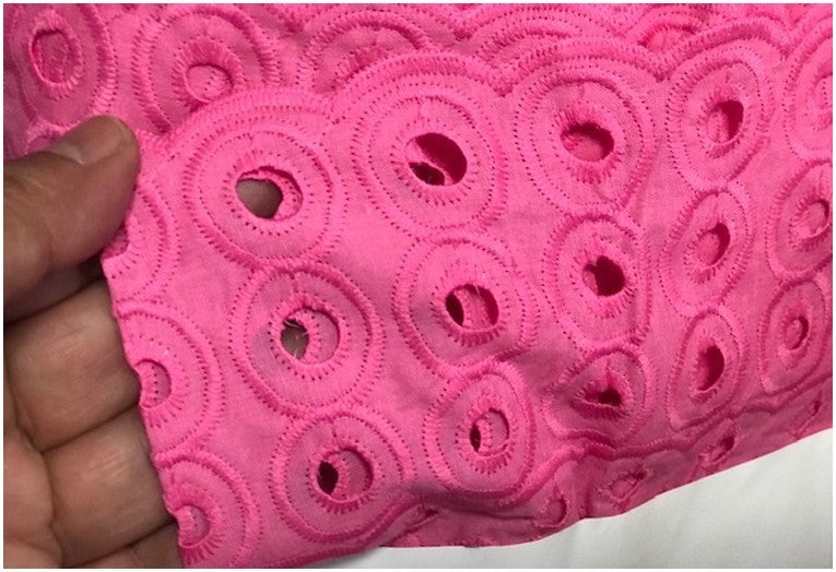 Fuschia English Embroidery in Openwork Cotton Fabric by the Meter in Large Width