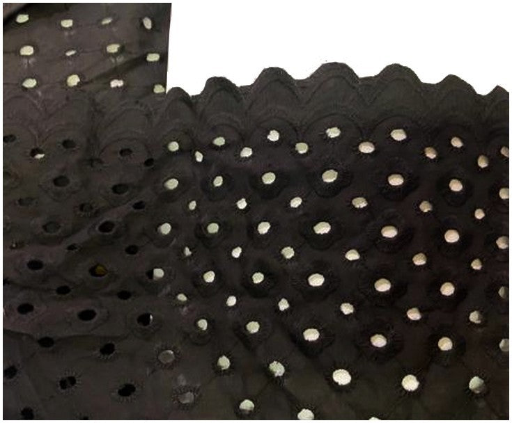 Black English Embroidery in Openwork Cotton Fabric by the Meter in Large Width