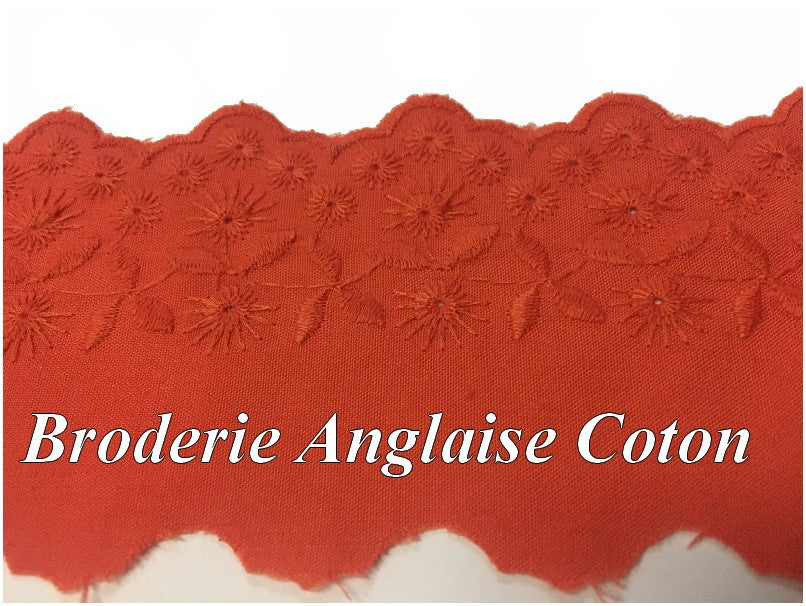 Orange English Embroidery Cotton by the Meter in 6 cm White to Sew.