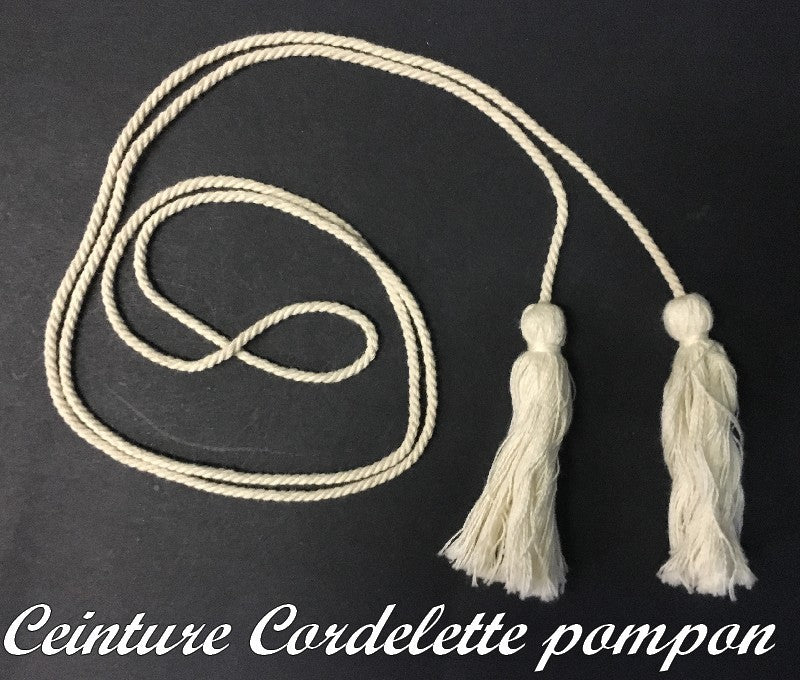 Ecru Braided Cord Belt with Tassels, 140 cm Long for Clothing Decorations and Customizations