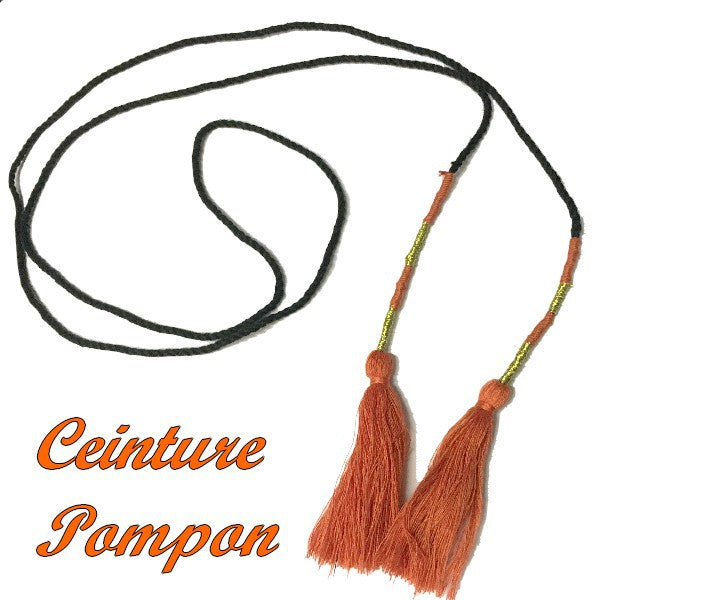 Black Braided Cord Belt with Orange Tassels, 140 cm Long for Clothing Decorations and Customizations