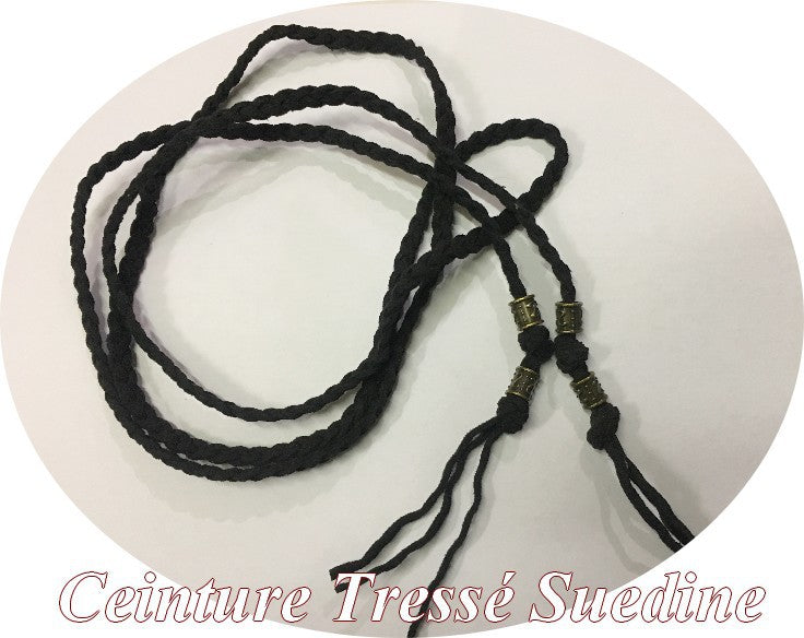 Black Suede Braided Belt with Tassels for Clothing Decorations and Customizations