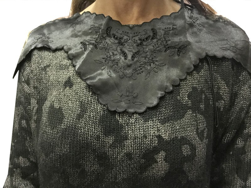 Black Satin Embroidered Sew-On Applique Collar