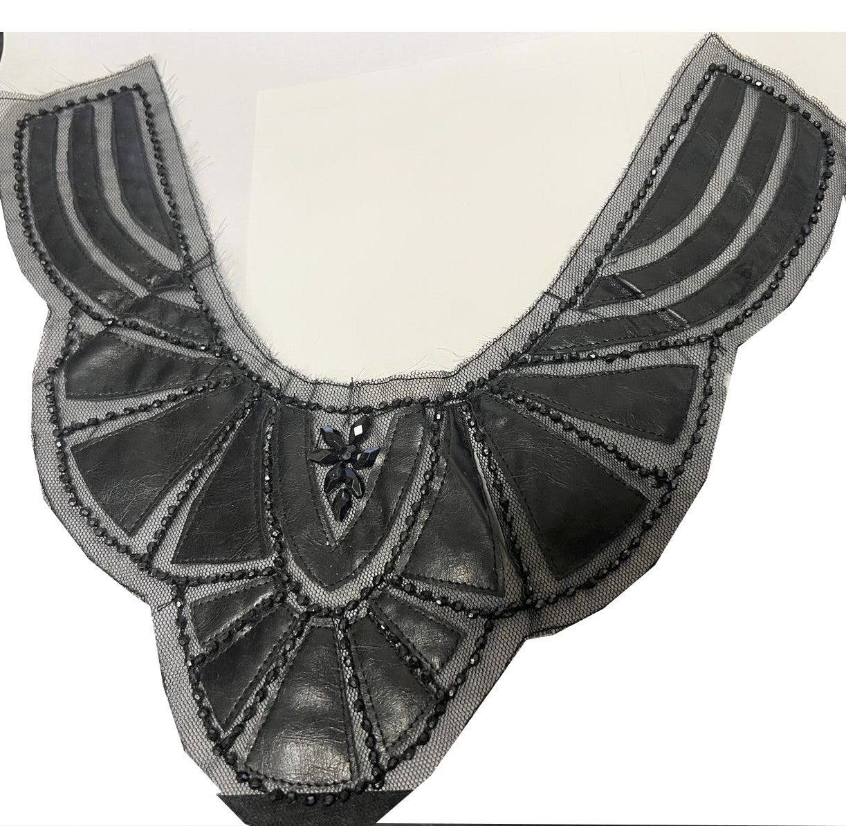 Embroidered Collar in Lace and Black Faux Leather – Haute Couture Accessory.
