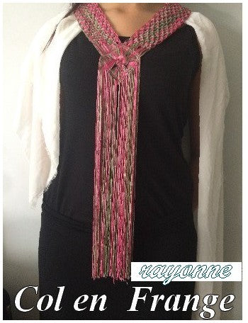 Charleston Fringe Collar to sew in Rayon Passementerie thread Fushia and green.